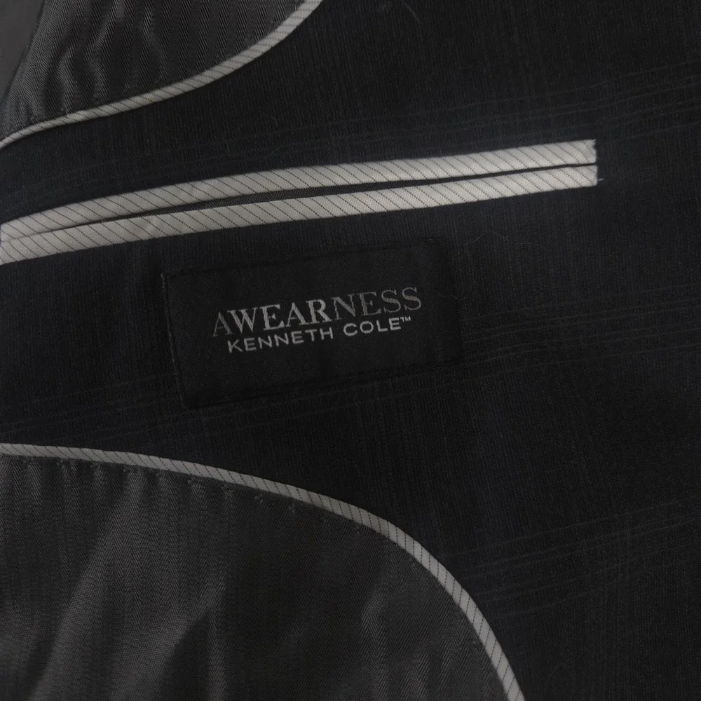 Awearness Kenneth Cole Sport Coat Mens 48R Charcoal Plaid Wool Blend Slim Fit